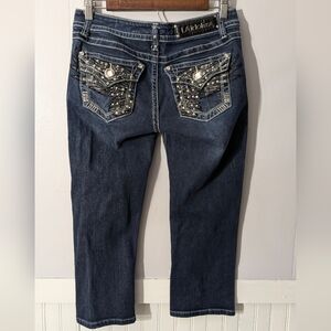 LA Idol USA Womens Capri Jeans Size 7 – Rhinestone Rose Bling Pocket